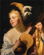Gerard van Honthorst Woman Playing the Guitar oil painting on canvas